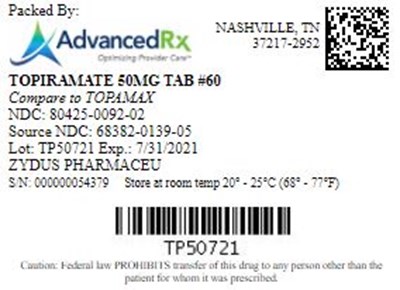 Topiramate 50mg Tab Qty 60 Ndc 80425 0092